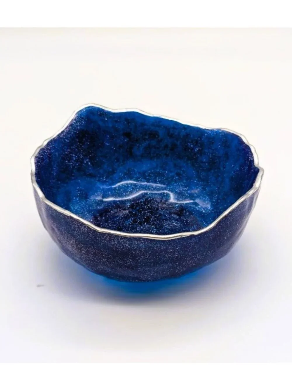 Blue Resin Decorative Bowl With Silver Rim - 4.5